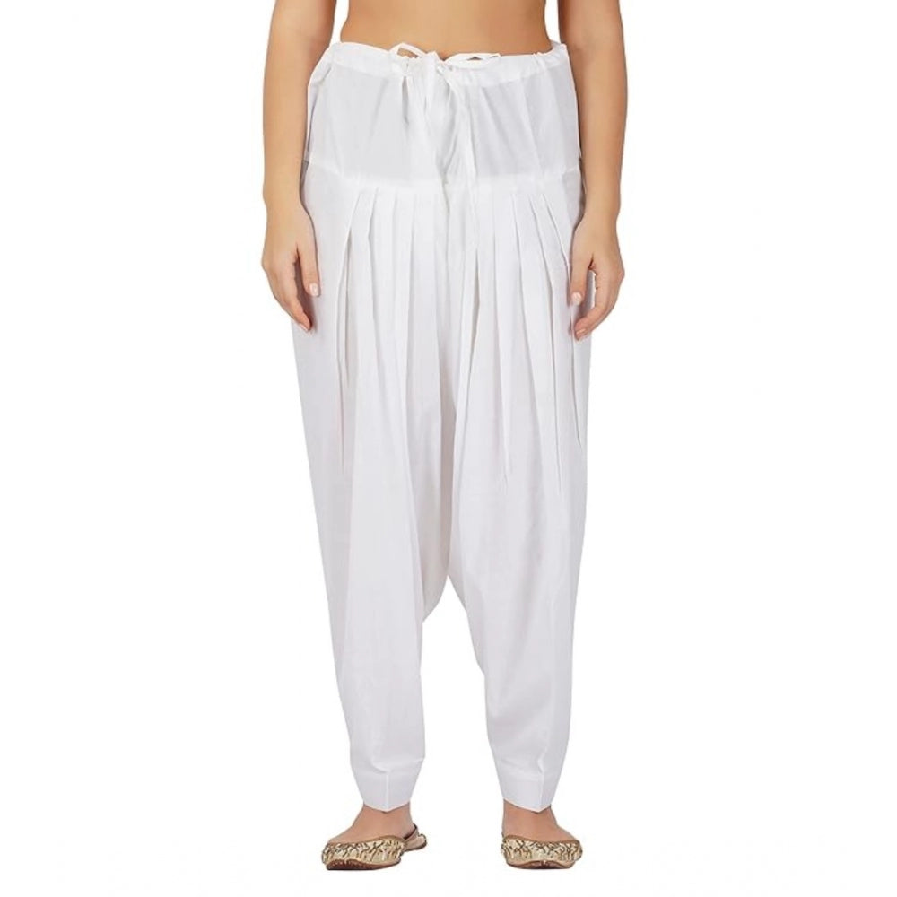 Casual Cotton Cambric Solid Drawstring Bottomwear (White)