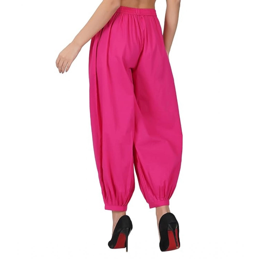 Casual Cotton Cambric Solid Elastic Waist Patiala Harem Pants (Pink)