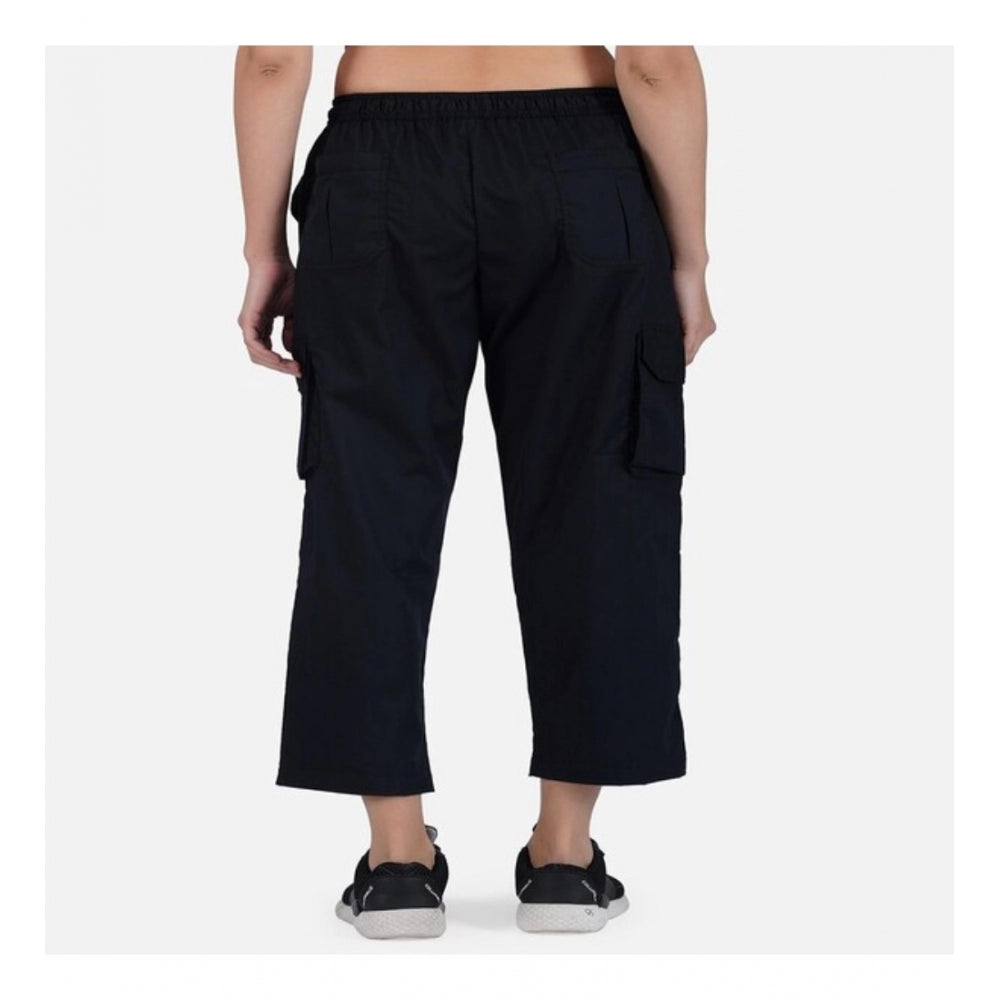 Casual Cotton Solid Cargo Pants (Black)