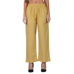 Casual Cotton Cambric Solid Elastic Palazzo Trousers (Beige)