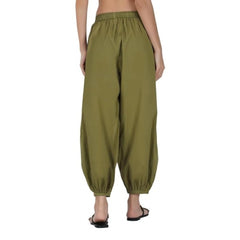 Casual Cotton Cambric Solid Elastic Waist Patiala Harem Pants (Green)