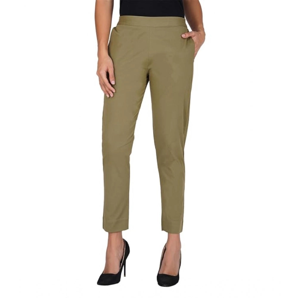 Casual Cotton Lycra Solid Trouser Pants (Green)