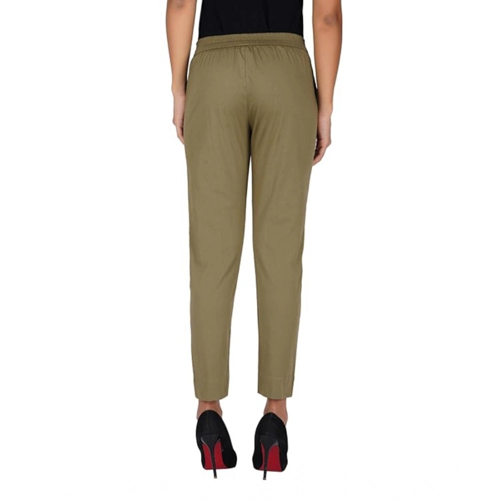 Casual Cotton Lycra Solid Trouser Pants (Green)