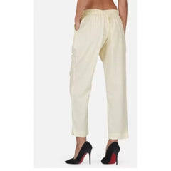 Casual Cotton Flax Solid Adjustable Waist Trouser Pants (Cream)