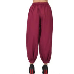 Casual Cotton Cambric Solid Elastic Waist Patiala Harem Pants (Maroon)