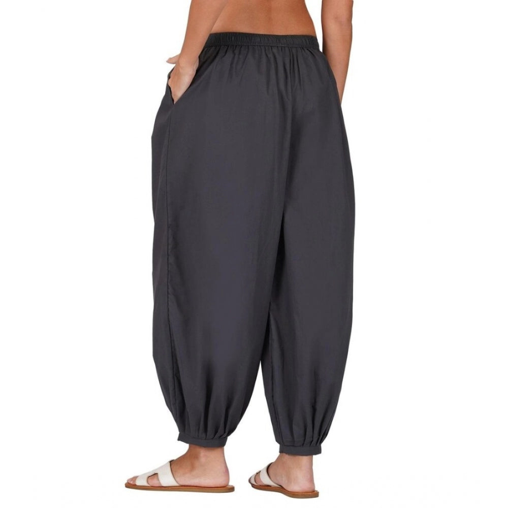 Casual Cotton Cambric Solid Elastic Patiala Harem Pants (Dark Grey)