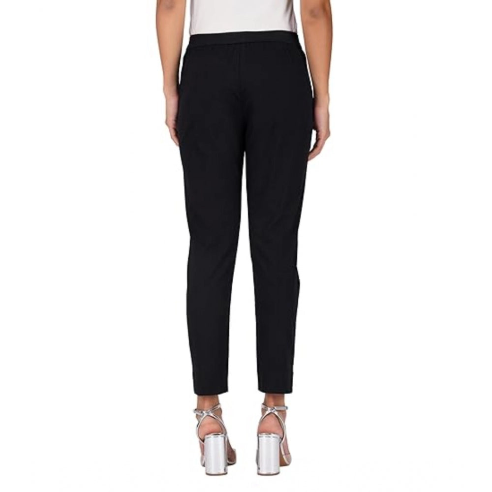 Casual Cotton Lycra Solid Trouser Pants (Black)