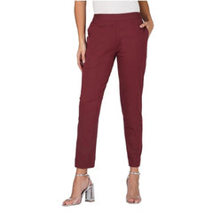 Casual Cotton Lycra Solid Trouser Pants (Maroon)