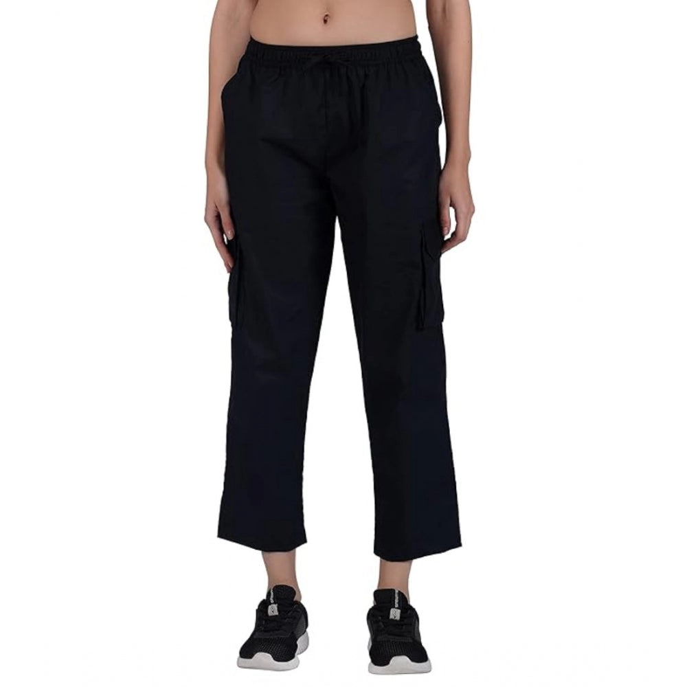 Casual Cotton Solid Cargo Pants (Black)