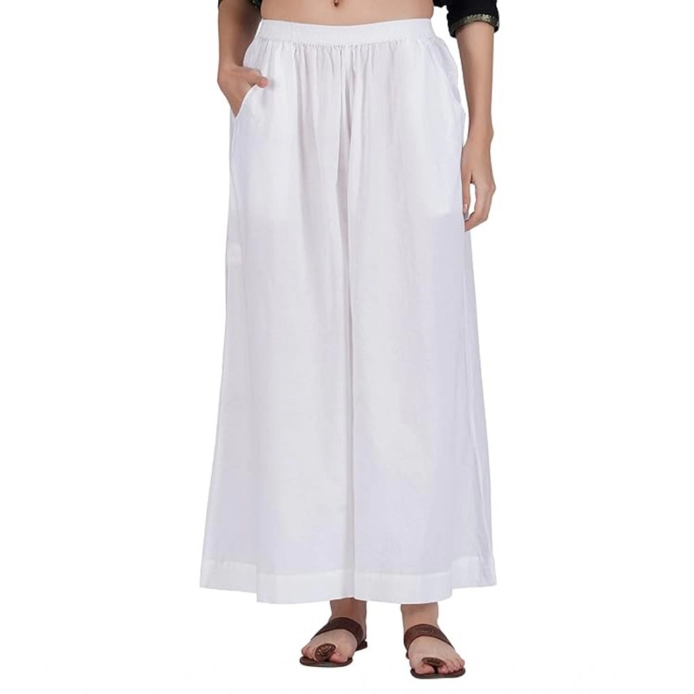 Casual Cotton Solid Elastic Palazzo (White)