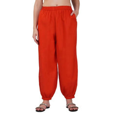 Casual Cotton Cambric Solid Elastic Waist Patiala Harem Pants (Rust)