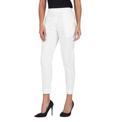 Casual Cotton Lycra Solid Trouser Pants (White)