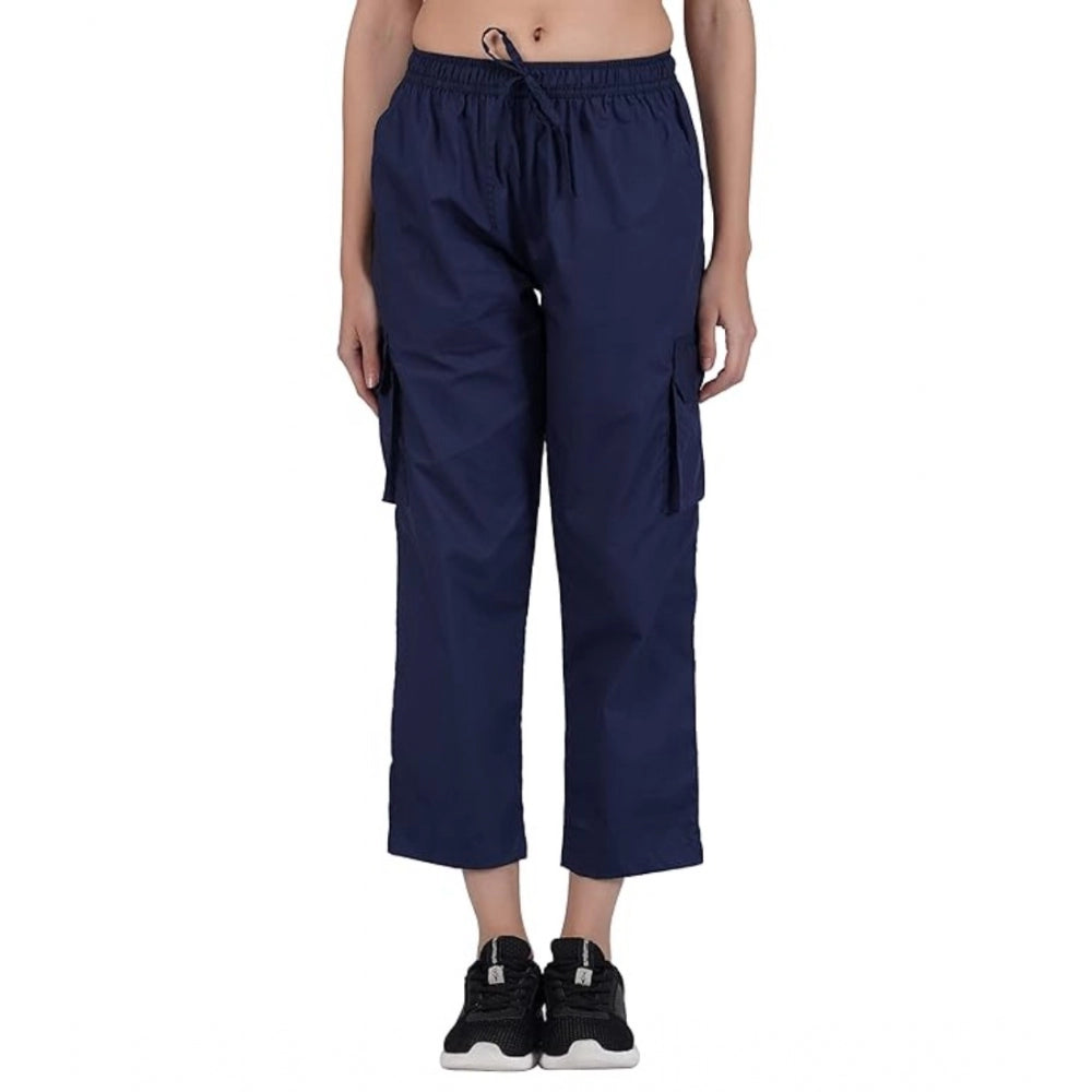 Casual Cotton Solid Cargo Pants (Navy Blue)