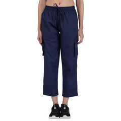 Casual Cotton Solid Cargo Pants (Navy Blue)