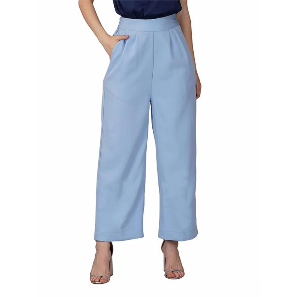 Casual Cotton Solid Pants (Sky Blue)