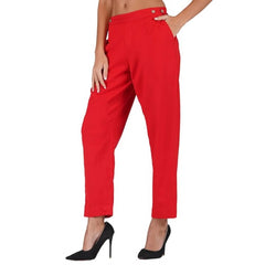 Casual Cotton Flax Solid Adjustable Waist Trouser Pants (Red)