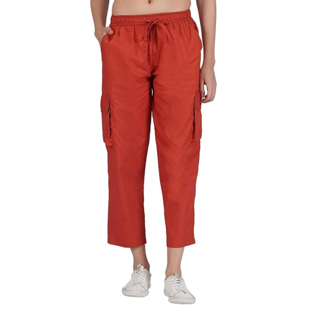 Casual Cotton Solid Cargo Pants (Rust)