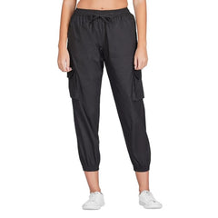 Casual Cotton Solid Elastic with Drawstring Cargo Pants (Black)