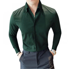 Men's Casual Full Sleeve Striped Cotton Blended Shirt (Green)