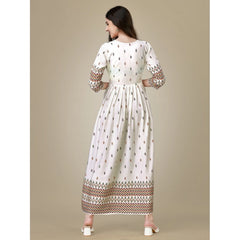 Casual 3-4 th Sleeve Printed Rayon Gown (White)