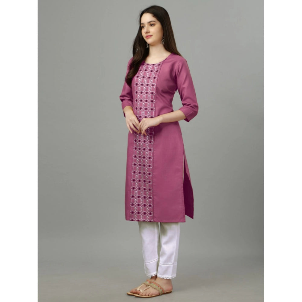 Casual 3-4 th Sleeve Embroidery Cotton Kurti (Purple)