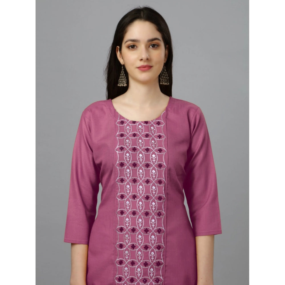 Casual 3-4 th Sleeve Embroidery Cotton Kurti (Purple)