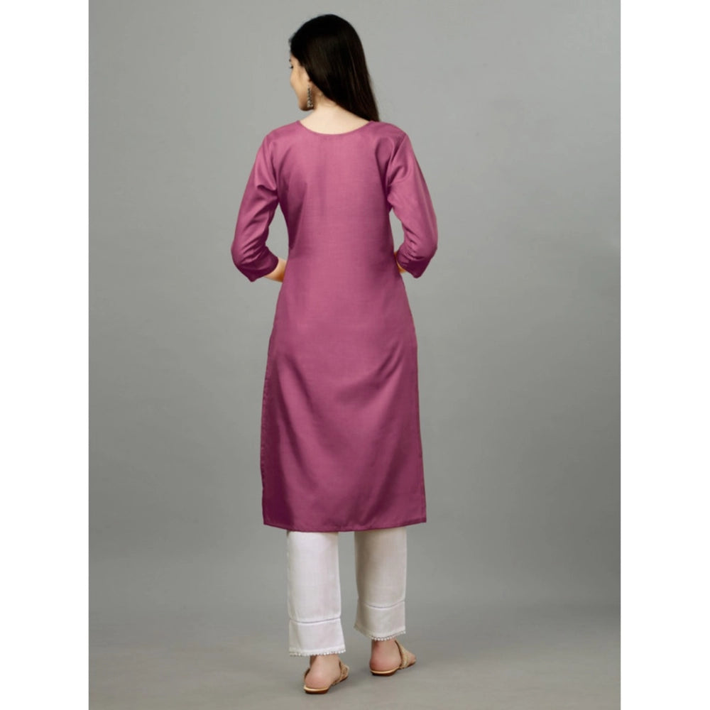 Casual 3-4 th Sleeve Embroidery Cotton Kurti (Purple)