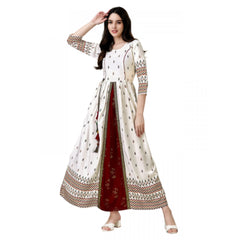 Casual 3-4 th Sleeve Printed Rayon Gown (White)