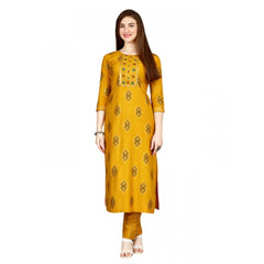 Casual 3-4 th Sleeve Embroidery Rayon Kurti Pant Set (Yellow)