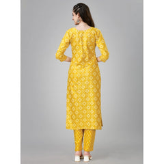 Casual 3-4 th Sleeve Embroidery Rayon Kurti Pant Set (Yellow)