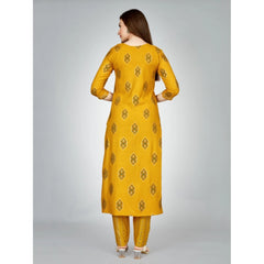 Casual 3-4 th Sleeve Embroidery Rayon Kurti Pant Set (Yellow)