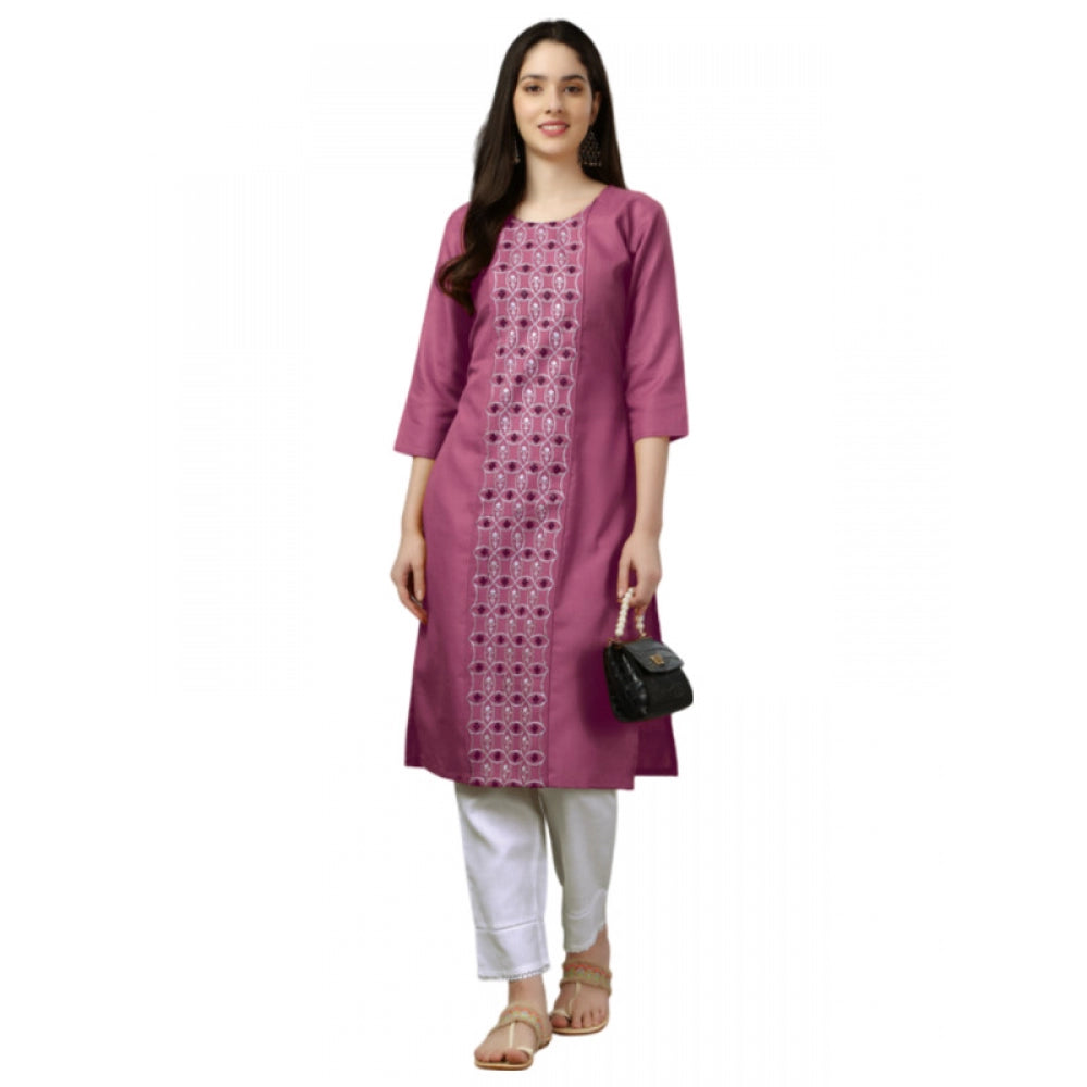 Casual 3-4 th Sleeve Embroidery Cotton Kurti (Purple)