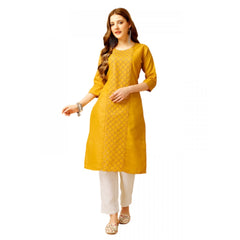 Casual 3-4 th Sleeve Embroidery Cotton Kurti Pant Set (Yellow)