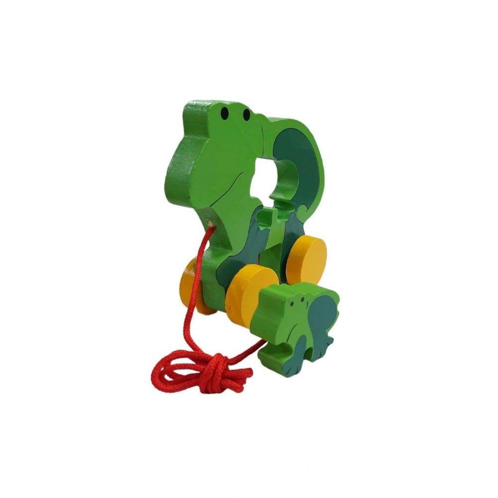 Wooden Pull Along Toy For Babies  Toddlers Frog (Multicolor)