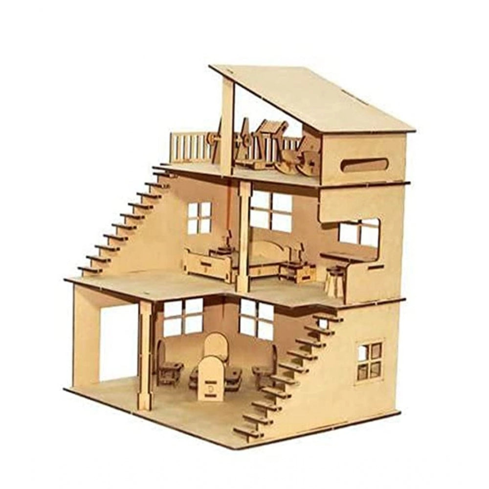 Wooden Dollhouse For Furniture Made By (Wood Color)