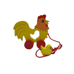 Wooden Cock Pull Back Action Toy (Multicolor)