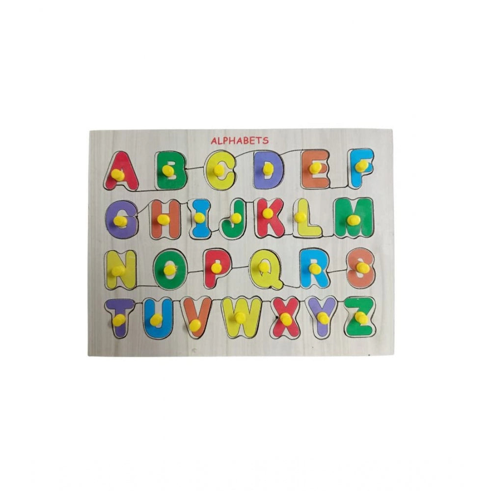 Wooden Educational Learning English Alphabet Puzzle Board (Wood Color)