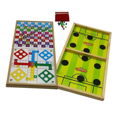 Wood Carrom String Hockey Ludo Snake And Ladder 3 In 1 Board Game (Multicolor)