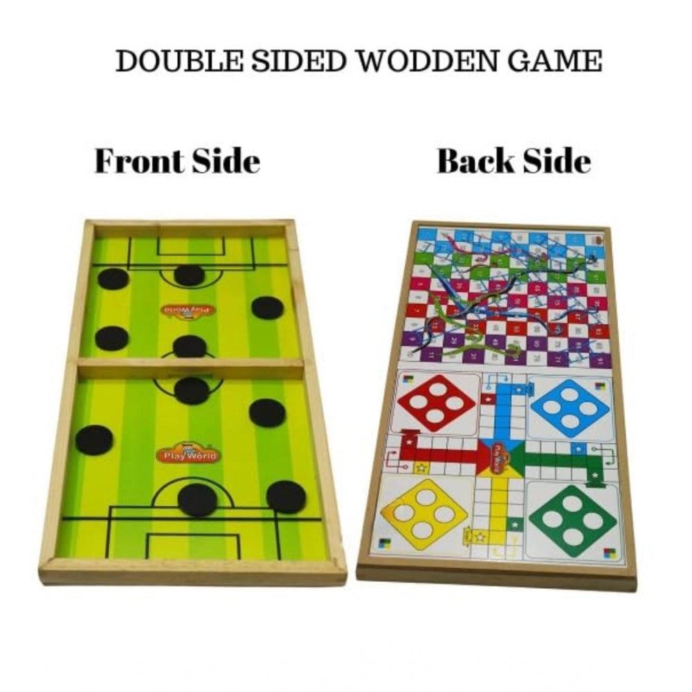 Wood Carrom String Hockey Ludo Snake And Ladder 3 In 1 Board Game (Multicolor)