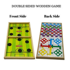 Wood Carrom String Hockey Ludo Snake And Ladder 3 In 1 Board Game (Multicolor)