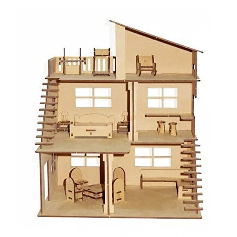 Wooden Dollhouse For Furniture Made By (Wood Color)