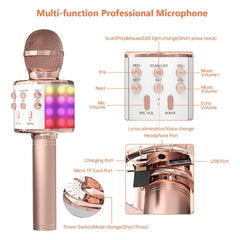 Metal Wireless Bluetooth Microphone With Led Lights Portable Handheld Mic Speaker For Kids (Assorted)