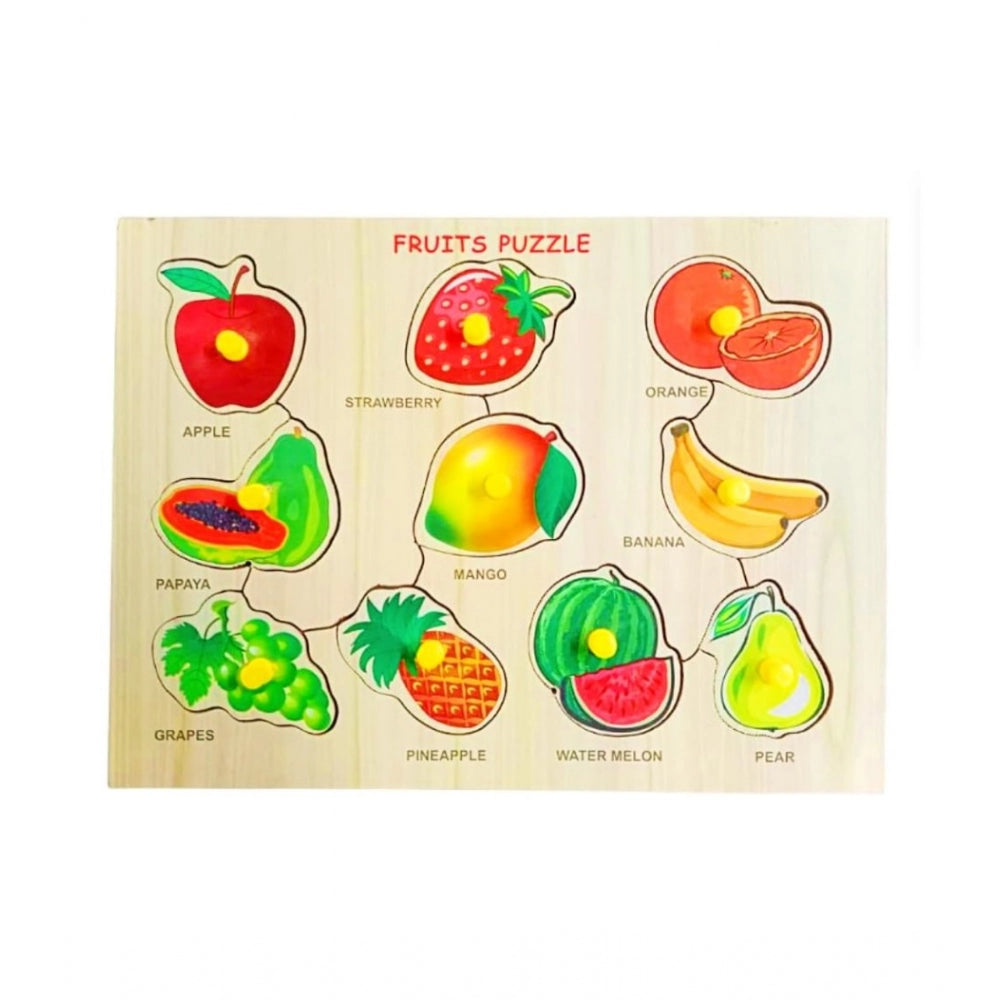 Wooden Educational Learning Fruits Puzzle Board (Wood Color)