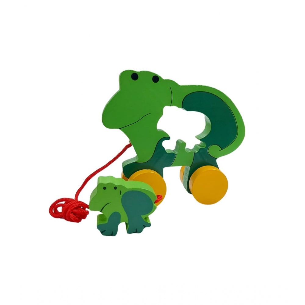 Wooden Pull Along Toy For Babies  Toddlers Frog (Multicolor)