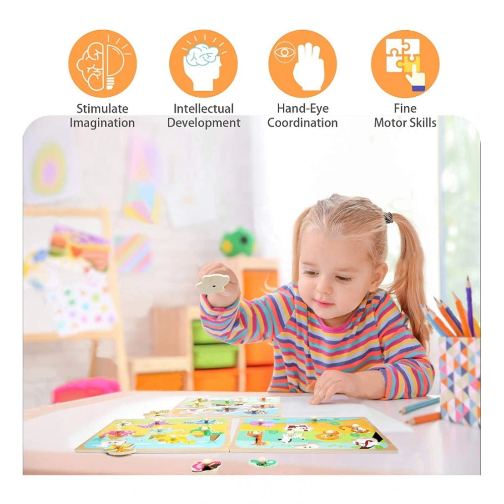 Wooden Educational Learning Toy Puzzle Board Vegetables (Wood Color)