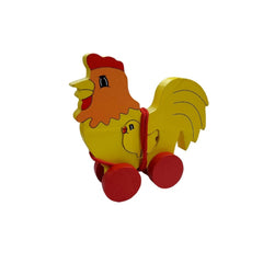 Wooden Cock Pull Back Action Toy (Multicolor)