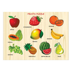 Wooden Educational Learning Fruits Puzzle Board (Wood Color)