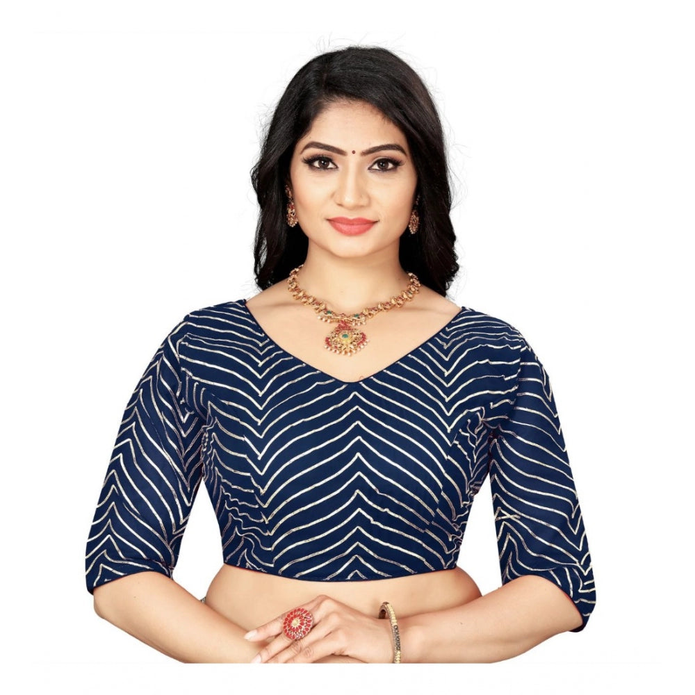 Women's Georgette Embroidery Readymade Blouse (Navy Blue, Size: Free Size)