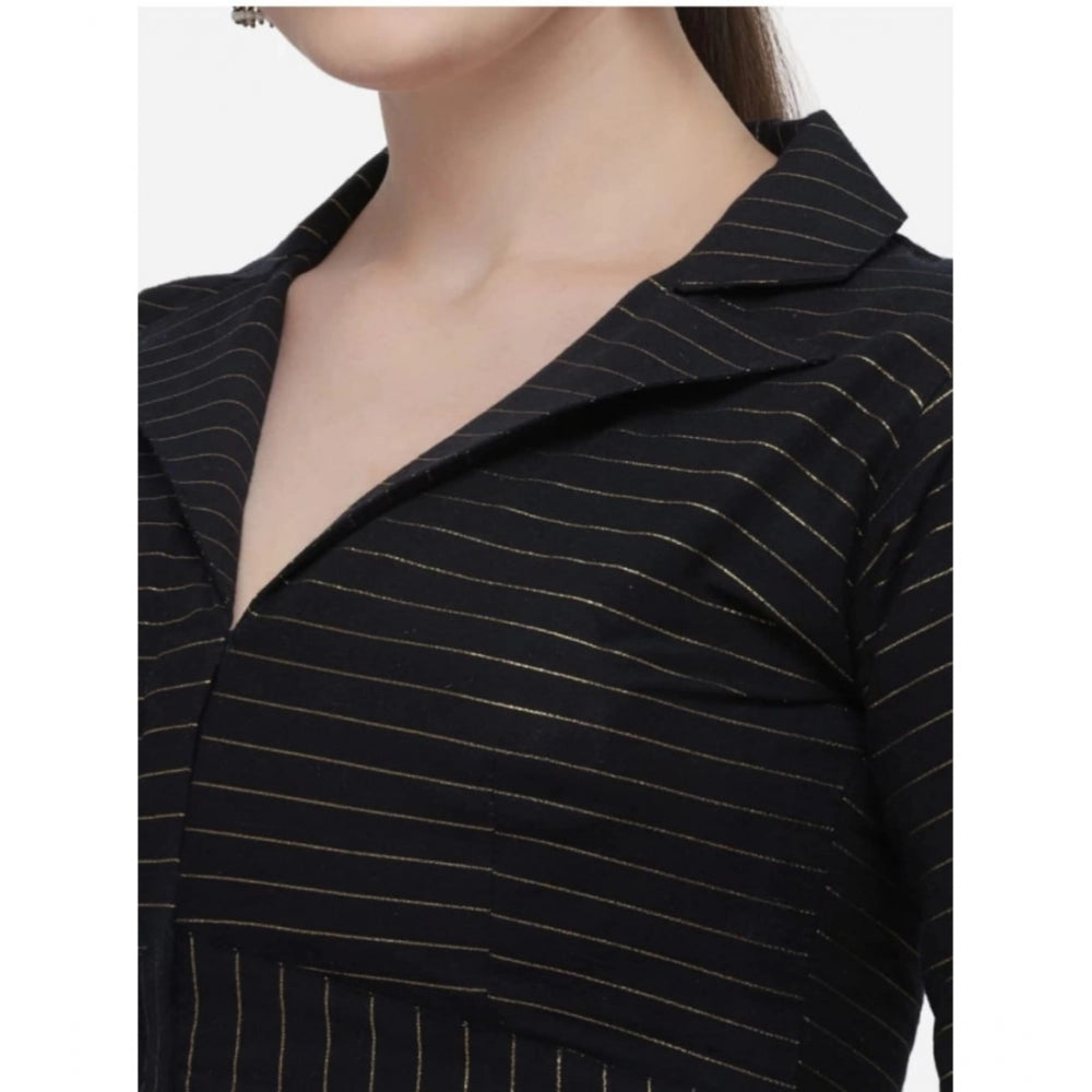 Women's Cotton Striped Readymade Blouse (Black, Size: Free Size)