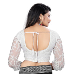 Women's Nylon Net Embroidery Readymade Blouse (White, Size: Free Size)